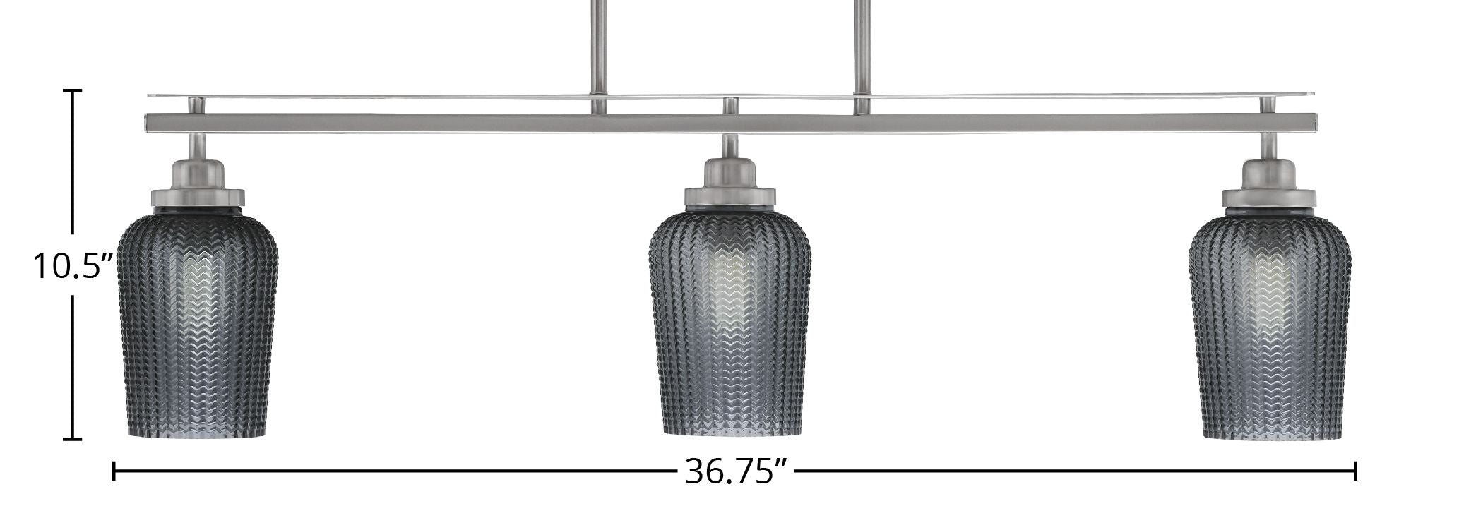 Odyssey Three Light Island Pendant in Brushed Nickel with 5" Smoke Textured Shade