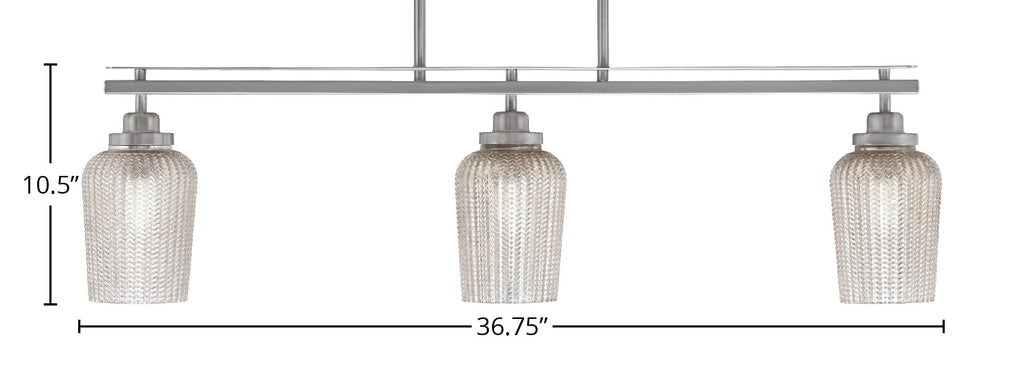 Odyssey Three Light Island Pendant in Brushed Nickel with 5" Silver Textured Shade