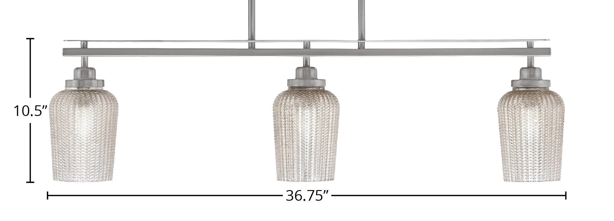 Odyssey Three Light Island Pendant in Brushed Nickel with 5" Silver Textured Shade