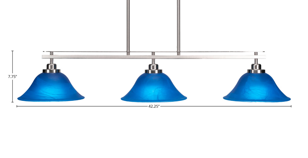 Odyssey Three Light Island Pendant in Brushed Nickel with 10" Blue Italian Shade