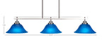 Odyssey Three Light Island Pendant in Brushed Nickel with 10" Blue Italian Shade