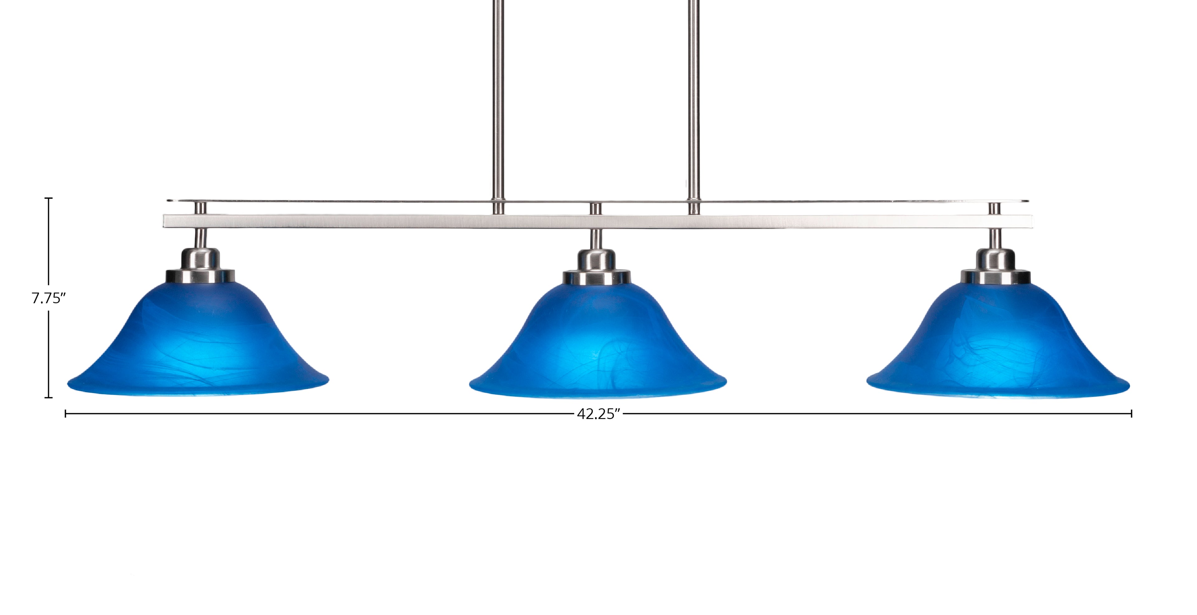 Odyssey Three Light Island Pendant in Brushed Nickel with 10" Blue Italian Shade