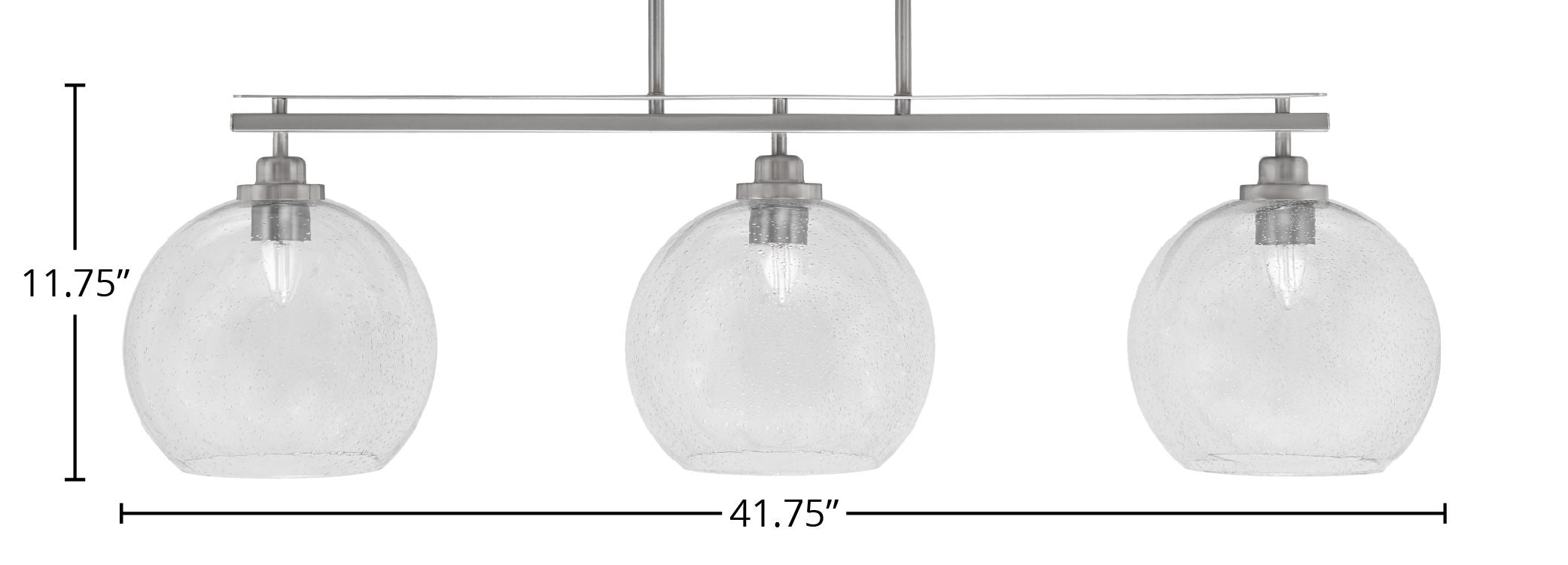 Odyssey Three Light Island Pendant in Brushed Nickel with 9.5" Clear Bubble Shade