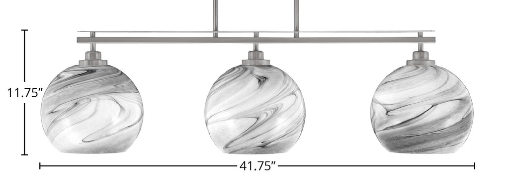 Odyssey Three Light Island Pendant in Brushed Nickel with 9.5" Onyx Swirl Shade