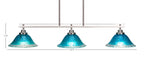Odyssey Three Light Island Pendant in Brushed Nickel with 10" Teal Crystal Shade