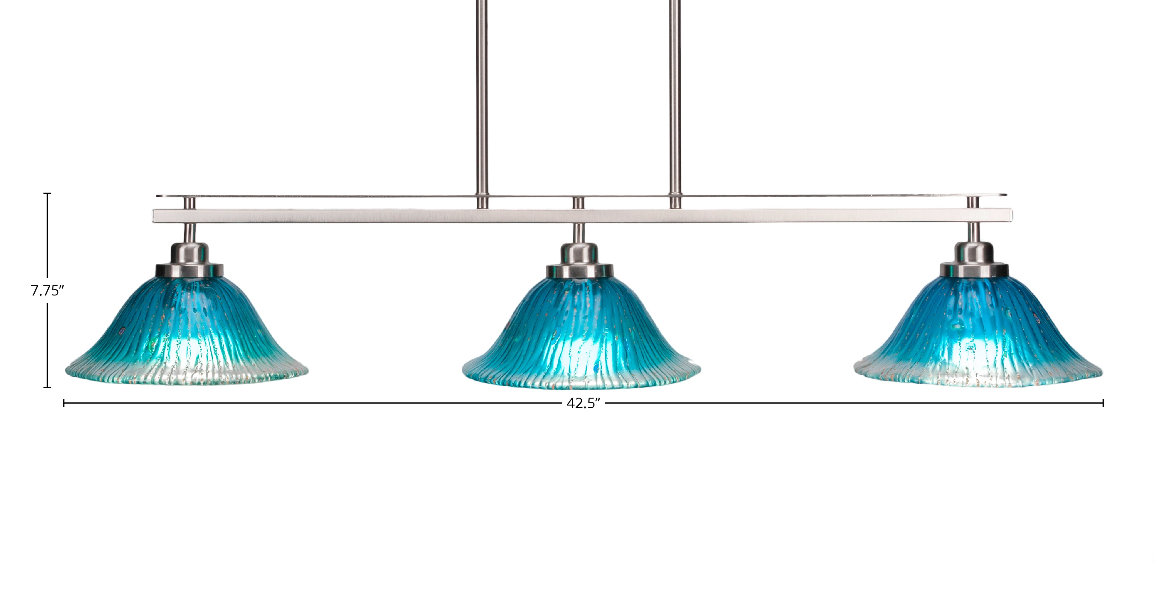 Odyssey Three Light Island Pendant in Brushed Nickel with 10" Teal Crystal Shade