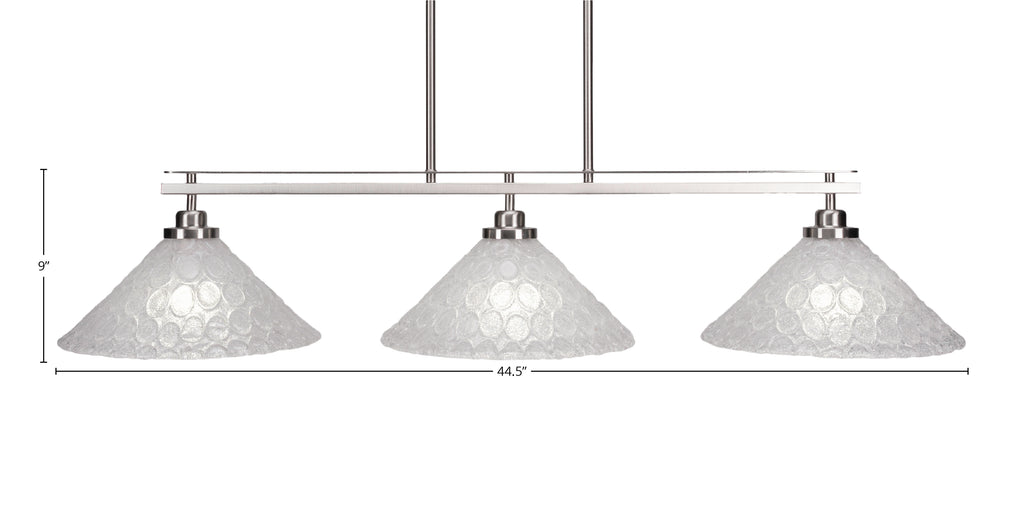 Odyssey Three Light Island Pendant in Brushed Nickel with 12" Italian Bubble Shade