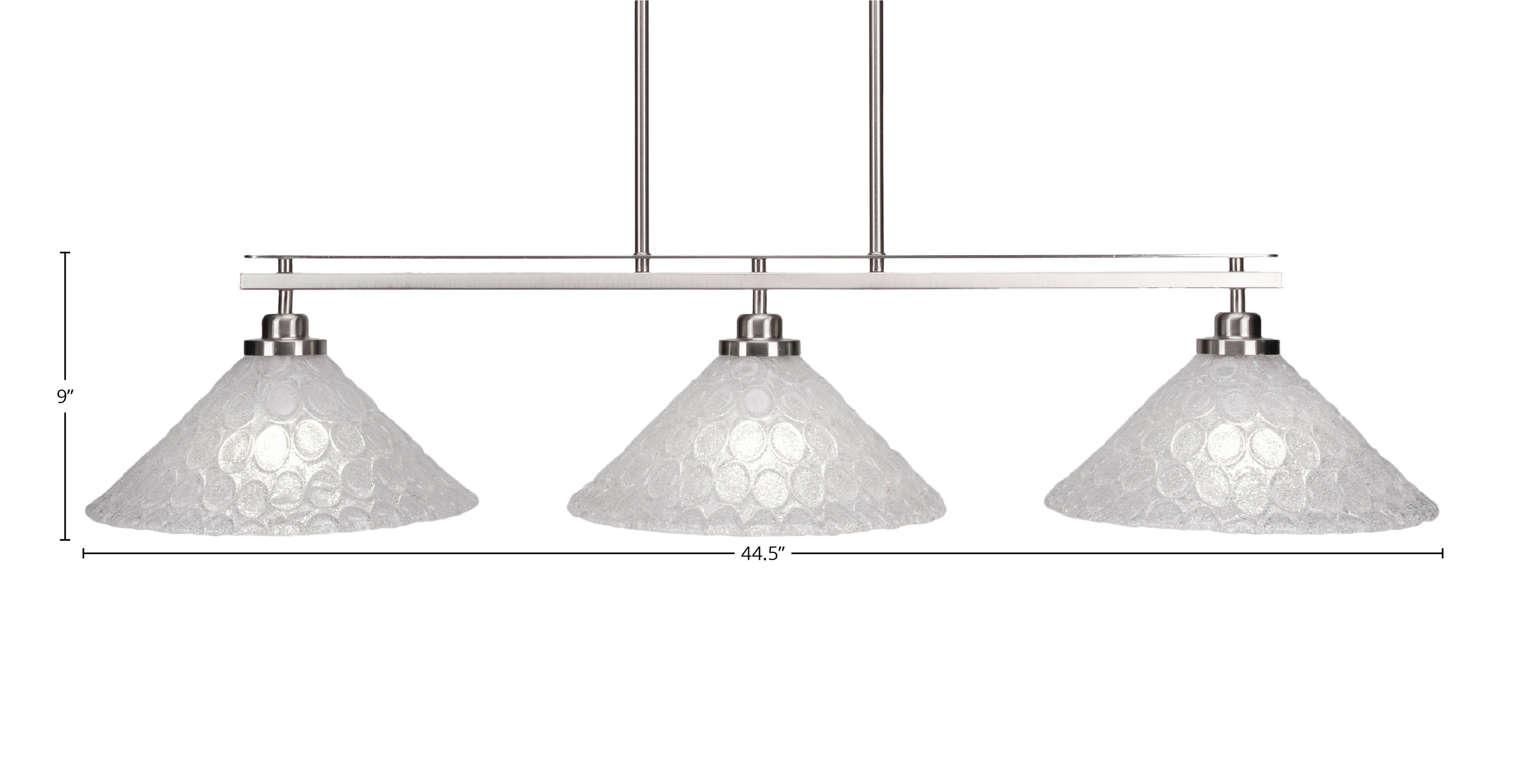 Odyssey Three Light Island Pendant in Brushed Nickel with 12" Italian Bubble Shade
