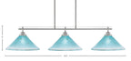 Odyssey Three Light Island Pendant in Brushed Nickel with 12" Teal Crystal Shade