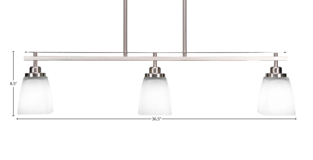Odyssey Three Light Island Pendant in Brushed Nickel with 4.5" Square White Muslin Shade
