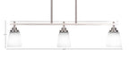 Odyssey Three Light Island Pendant in Brushed Nickel with 4.5" Square White Muslin Shade