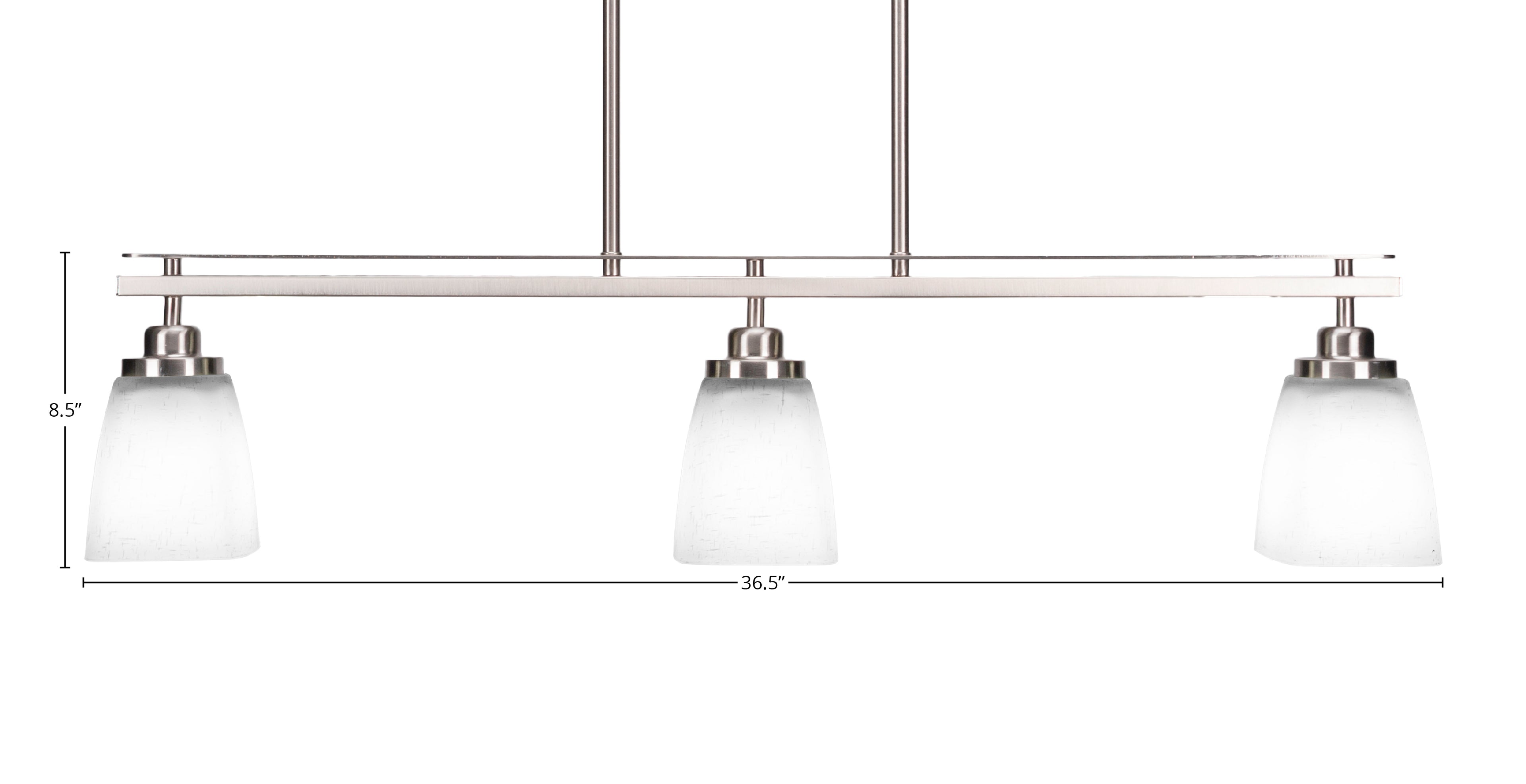 Odyssey Three Light Island Pendant in Brushed Nickel with 4.5" Square White Muslin Shade