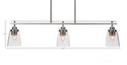 Odyssey Three Light Island Pendant in Brushed Nickel with 4.5" Square Clear Bubble Shade