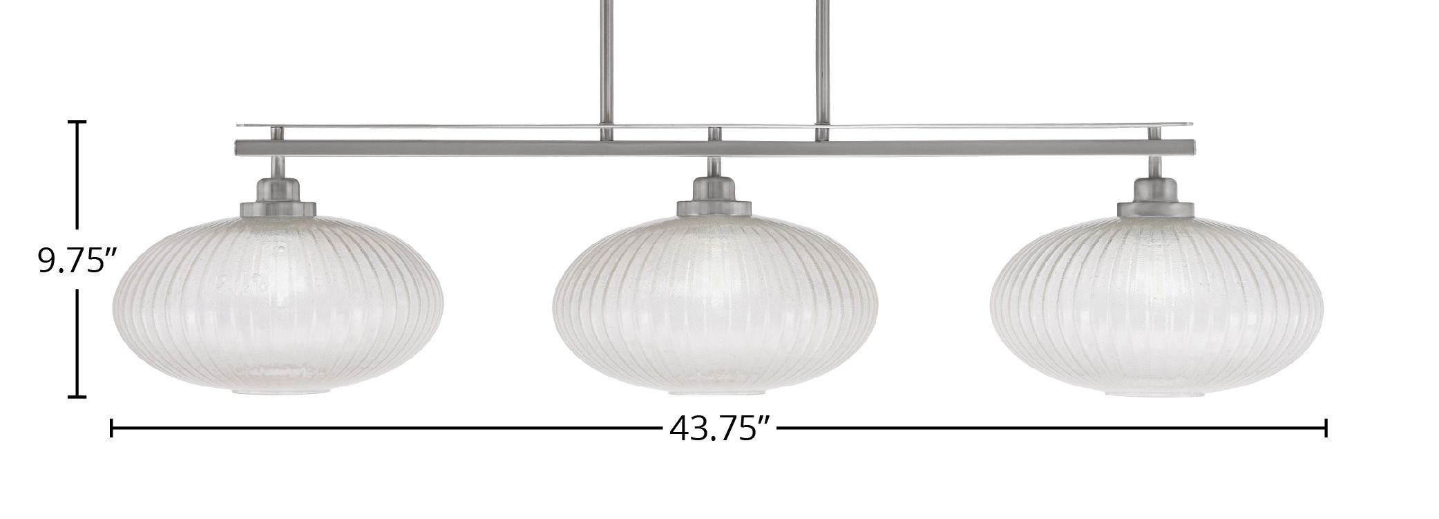 Odyssey Three Light Island Pendant in Brushed Nickel with 12" Micro Bubble Ribbed Shade