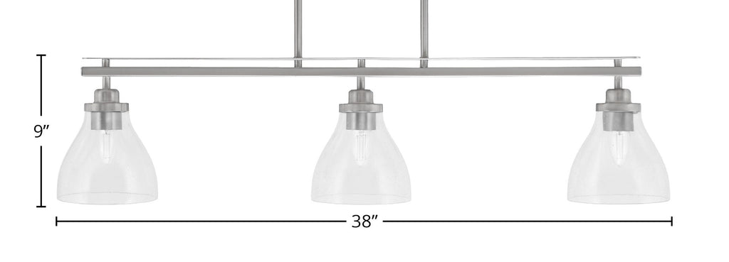 Odyssey Three Light Island Pendant in Brushed Nickel with 6.25" Clear Bubble Shade