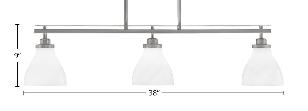 Odyssey Three Light Island Pendant in Brushed Nickel with 6.25" White Marble Shade