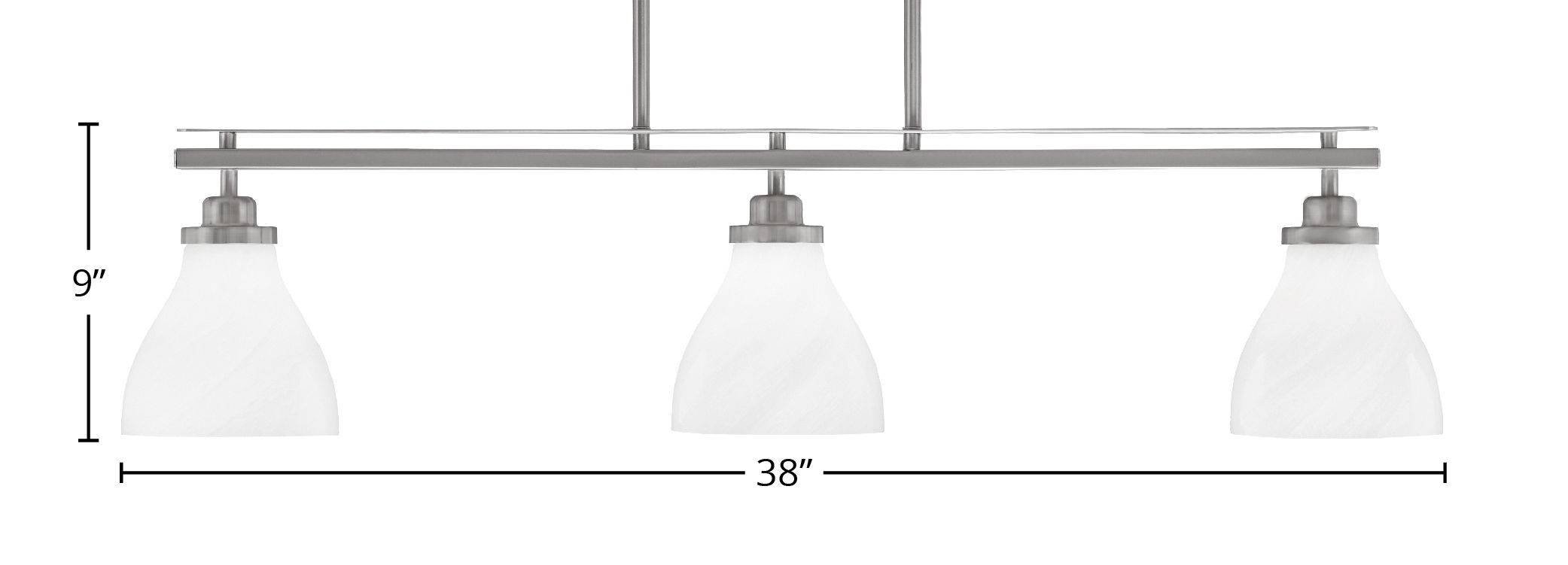 Odyssey Three Light Island Pendant in Brushed Nickel with 6.25" White Marble Shade