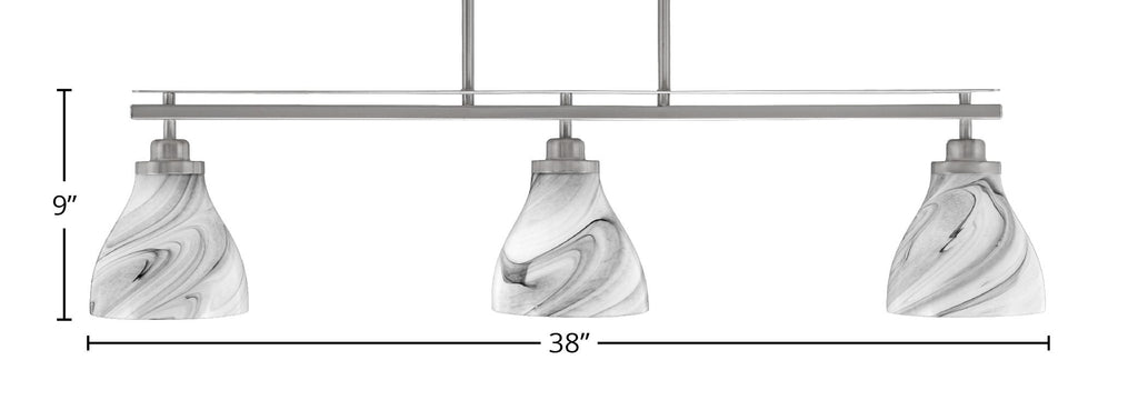 Odyssey Three Light Island Pendant in Brushed Nickel with 6.25" Onyx Swirl Shade