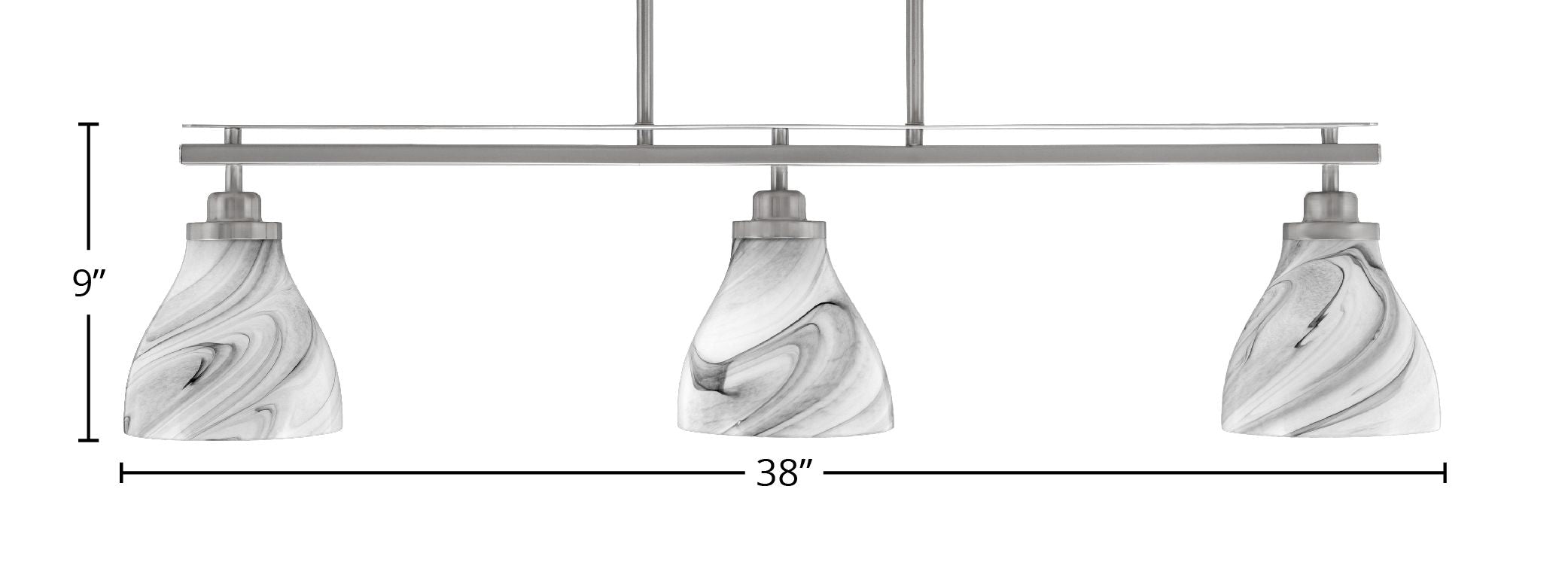 Odyssey Three Light Island Pendant in Brushed Nickel with 6.25" Onyx Swirl Shade