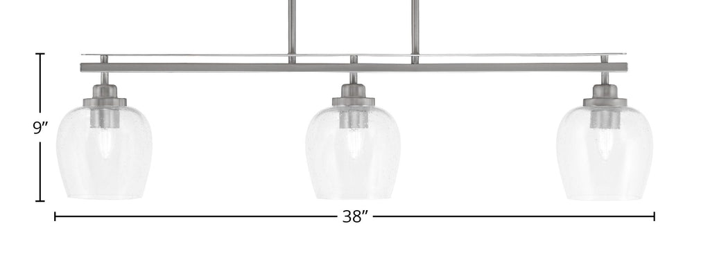 Odyssey Three Light Island Pendant in Brushed Nickel with 6" Clear Bubble Shade