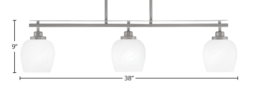 Odyssey Three Light Island Pendant in Brushed Nickel with 6" White Marble Shade