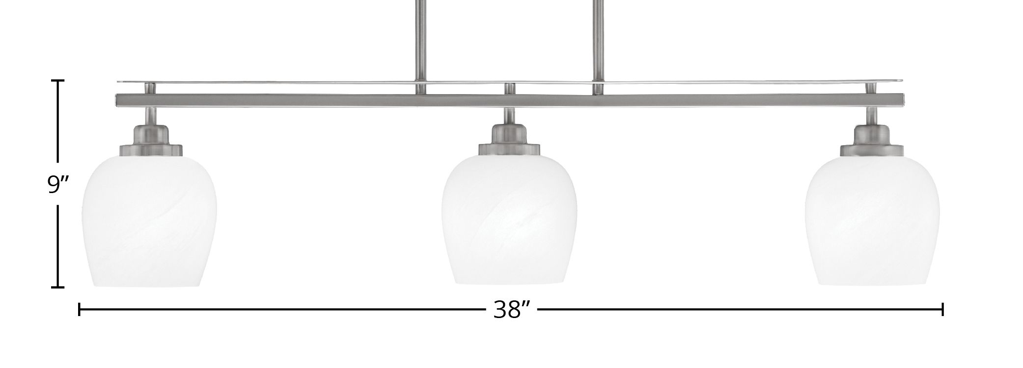 Odyssey Three Light Island Pendant in Brushed Nickel with 6" White Marble Shade