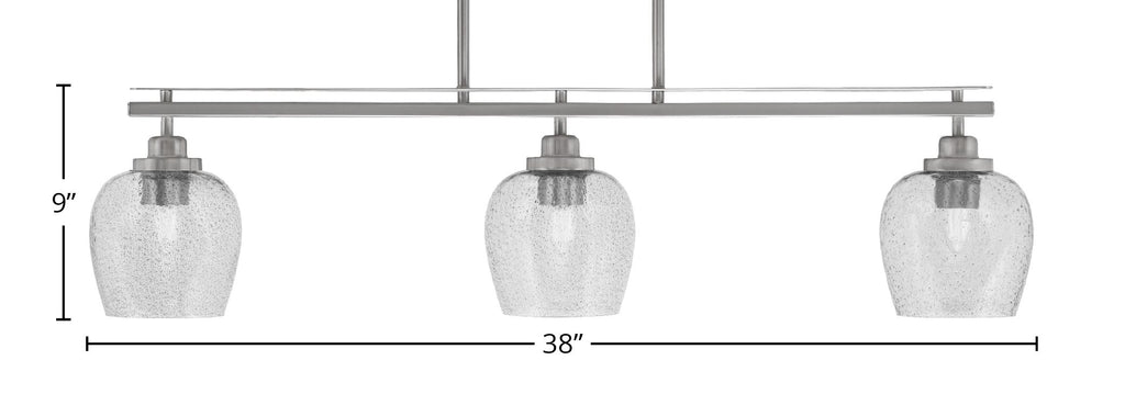 Odyssey Three Light Island Pendant in Brushed Nickel with 6" Smoke Bubble Shade