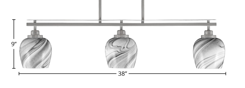Odyssey Three Light Island Pendant in Brushed Nickel with 6" Onyx Swirl Shade