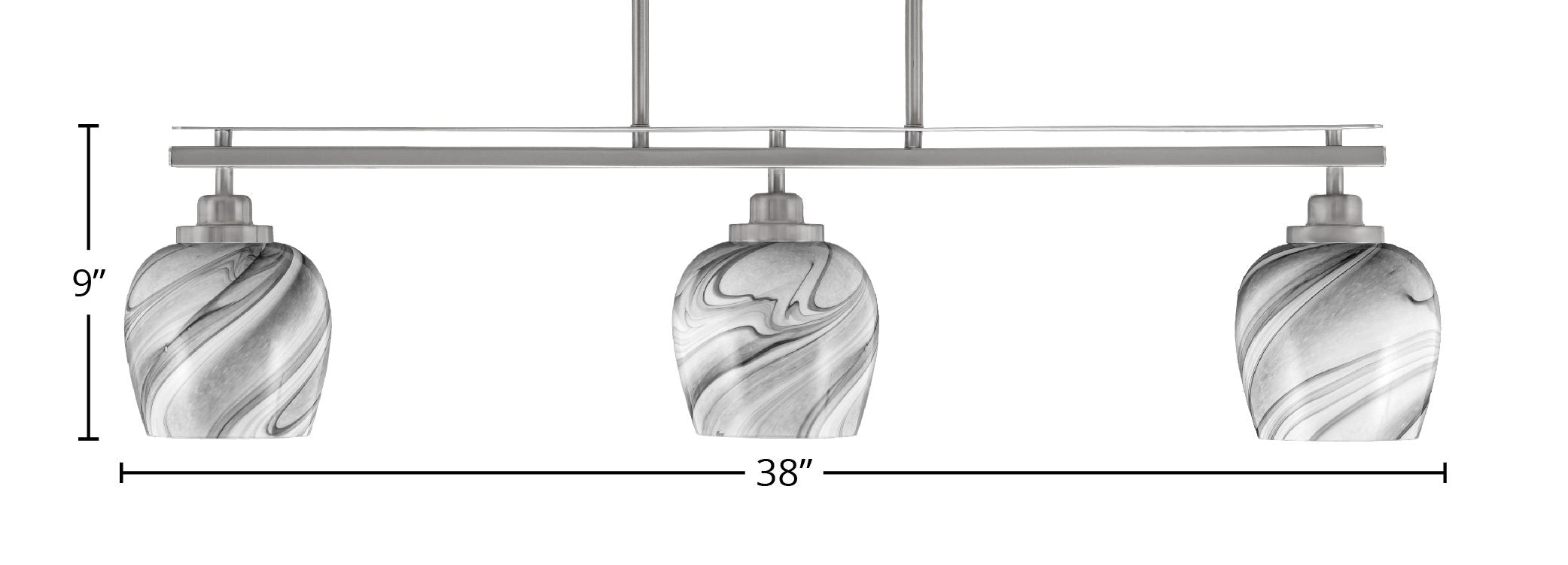 Odyssey Three Light Island Pendant in Brushed Nickel with 6" Onyx Swirl Shade