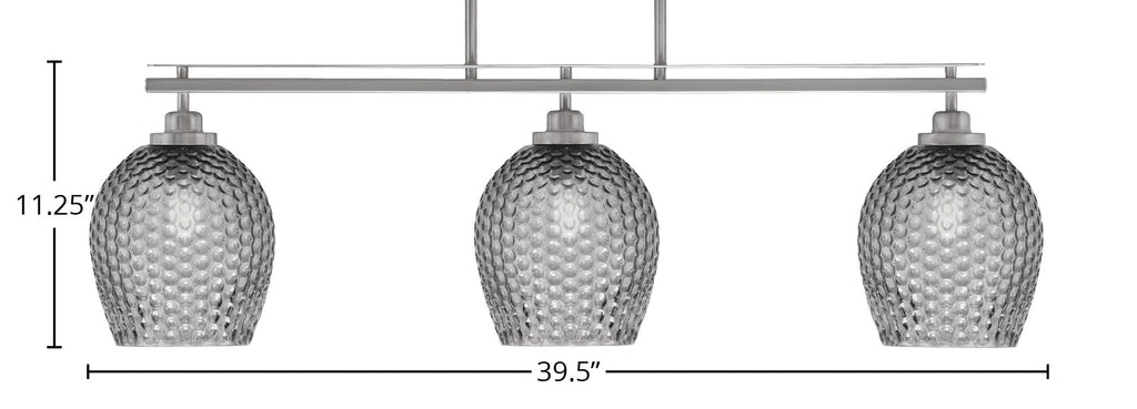 Odyssey Three Light Island Pendant in Brushed Nickel with 7.5" Smoke Textured Shade