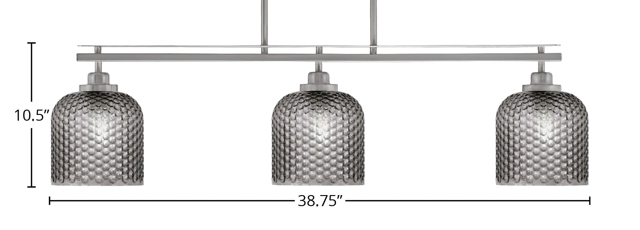 Odyssey Three Light Island Pendant in Brushed Nickel with 7" Smoke Textured Shade