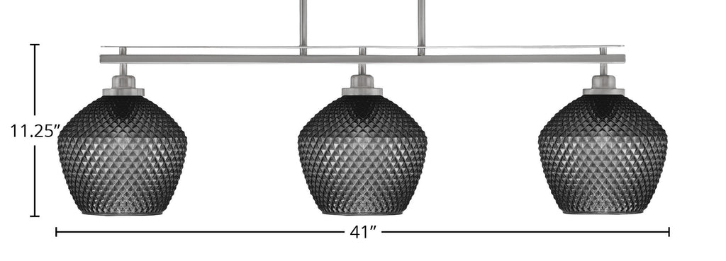 Odyssey Three Light Island Pendant in Brushed Nickel with 9" Smoke Textured Shade