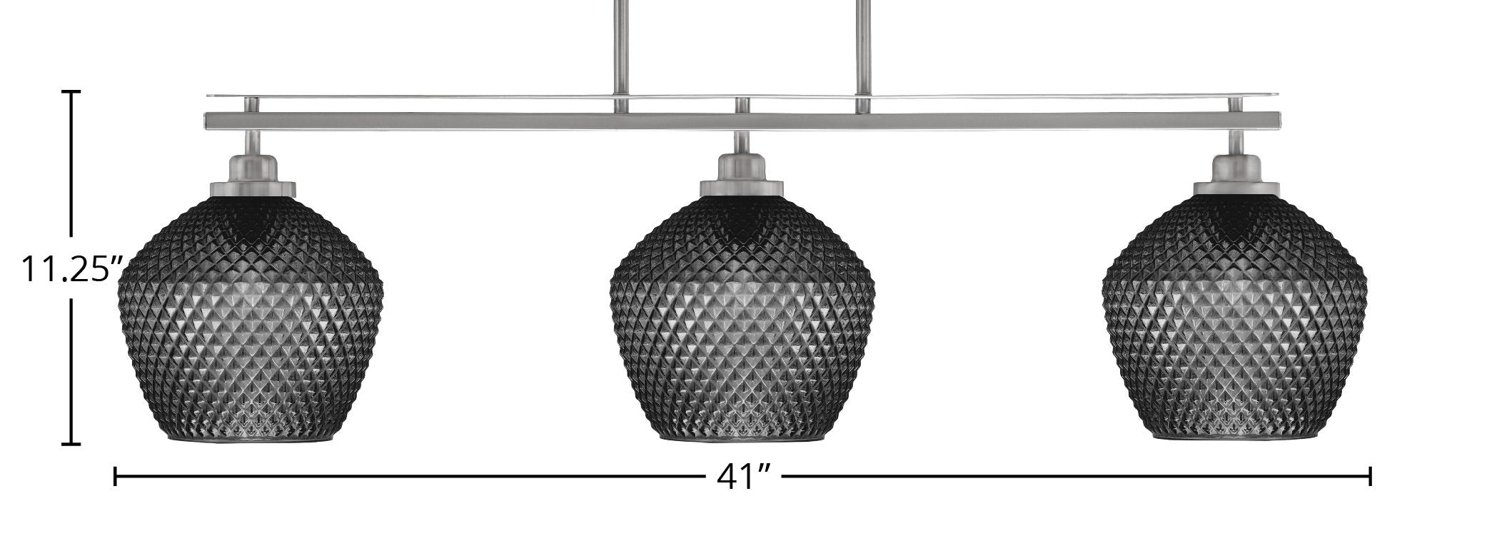 Odyssey Three Light Island Pendant in Brushed Nickel with 9" Smoke Textured Shade