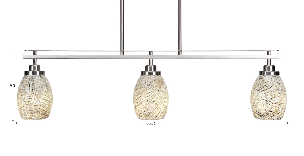 Odyssey Three Light Island Pendant in Brushed Nickel with 5" Natural Fusion Shade