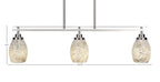 Odyssey Three Light Island Pendant in Brushed Nickel with 5" Natural Fusion Shade