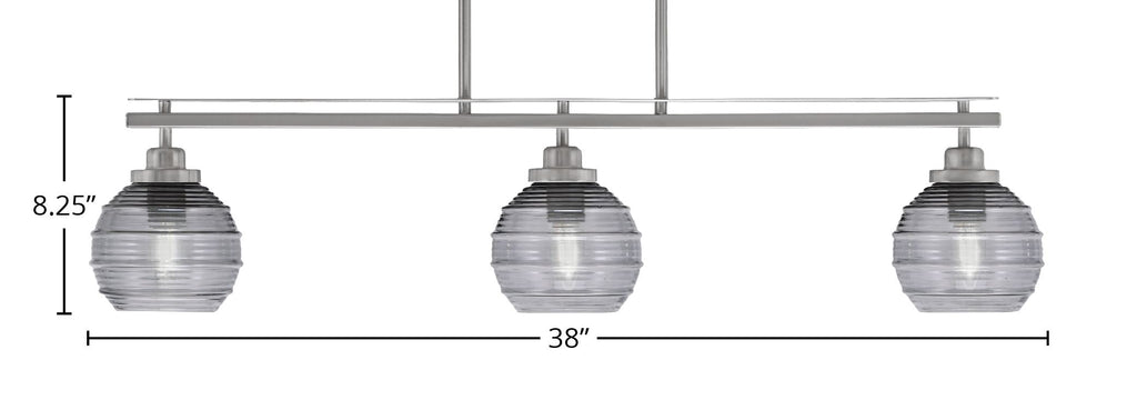 Odyssey Three Light Island Pendant in Brushed Nickel with 6" Smoke Ribbed Shade
