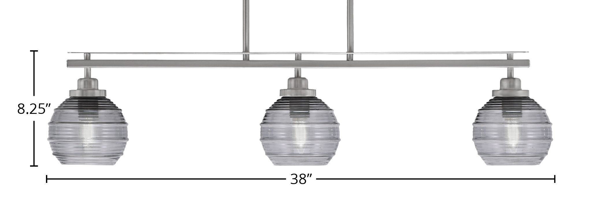 Odyssey Three Light Island Pendant in Brushed Nickel with 6" Smoke Ribbed Shade
