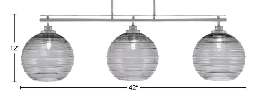 Odyssey Three Light Island Pendant in Brushed Nickel with 10" Smoke Ribbed Shade