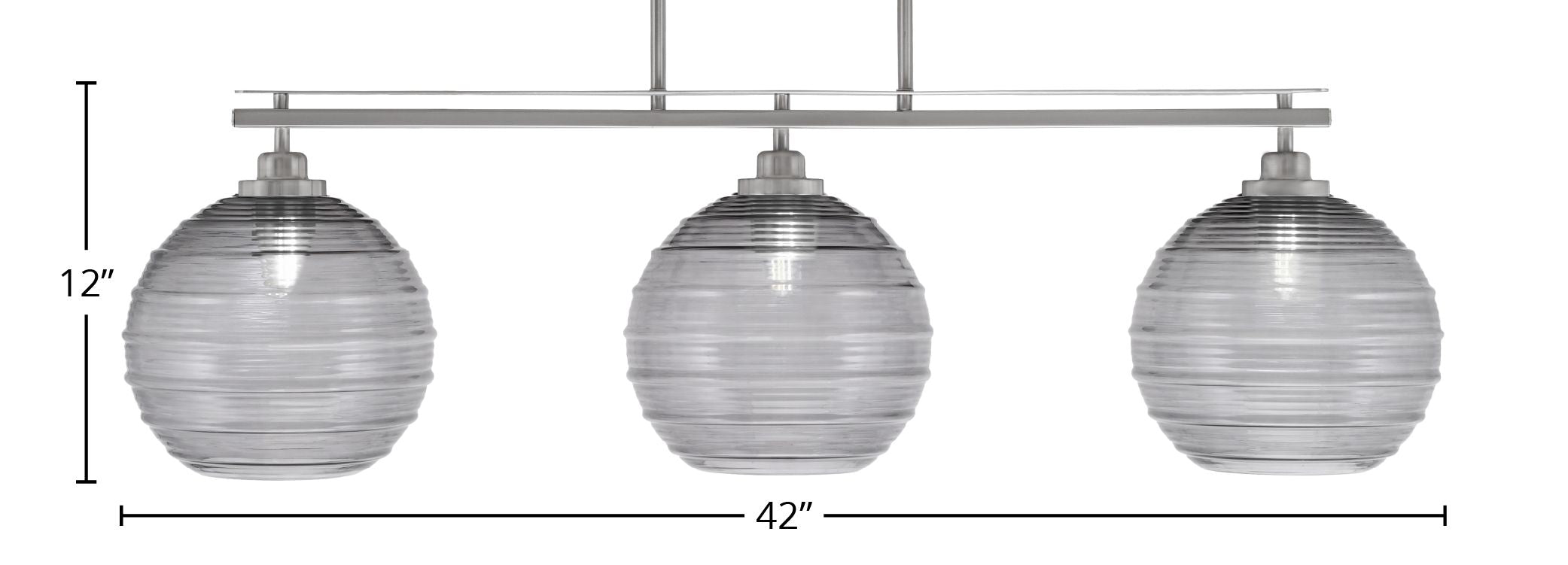 Odyssey Three Light Island Pendant in Brushed Nickel with 10" Smoke Ribbed Shade