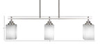 Odyssey Three Light Island Pendant in Brushed Nickel with 4" Square White Muslin Shade