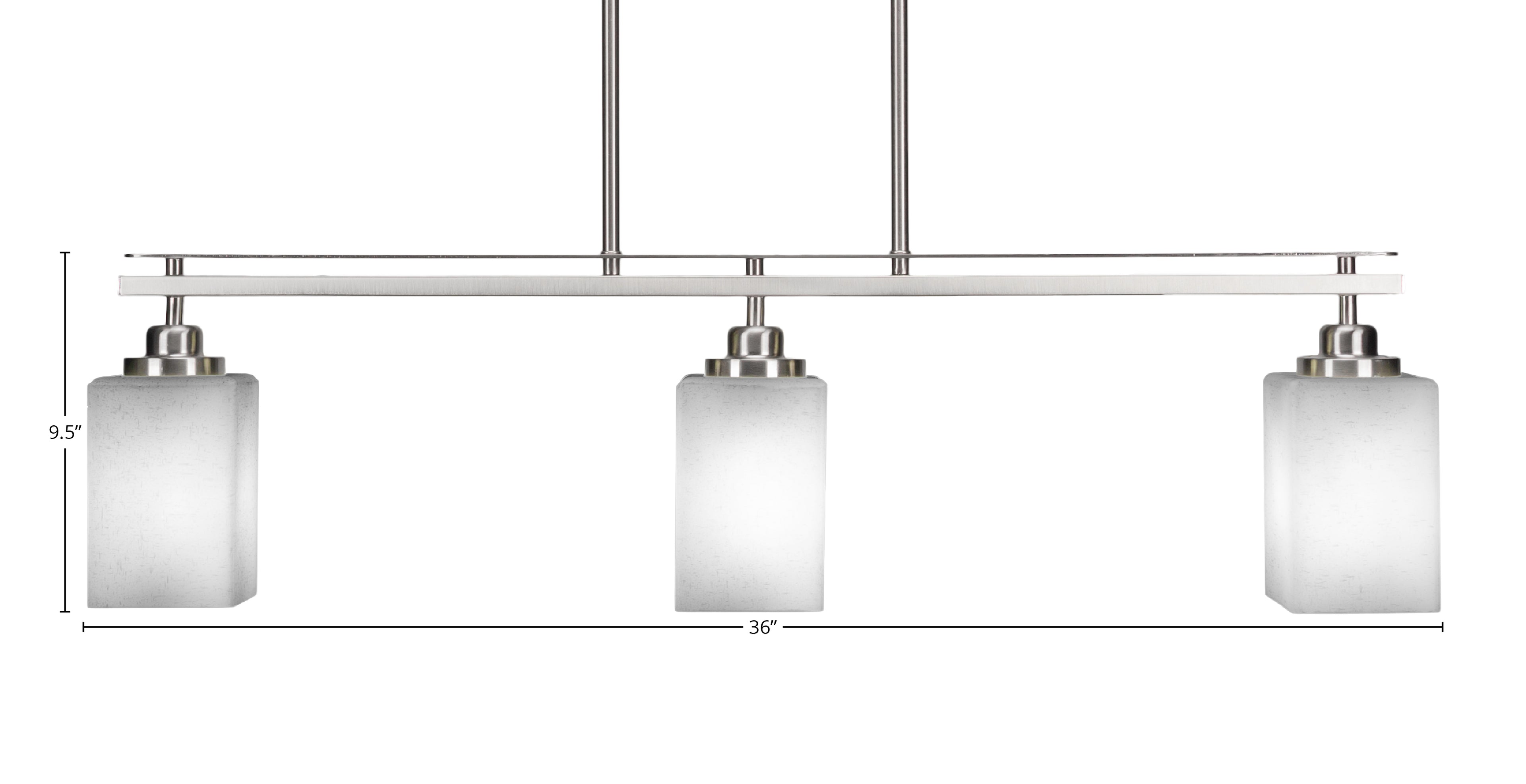 Odyssey Three Light Island Pendant in Brushed Nickel with 4" Square White Muslin Shade