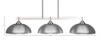Odyssey Three Light Island Pendant in Brushed Nickel with 13" Clear Ribbed Shade