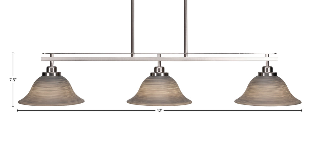 Odyssey Three Light Island Pendant in Brushed Nickel with 10" Gray Linen Shade