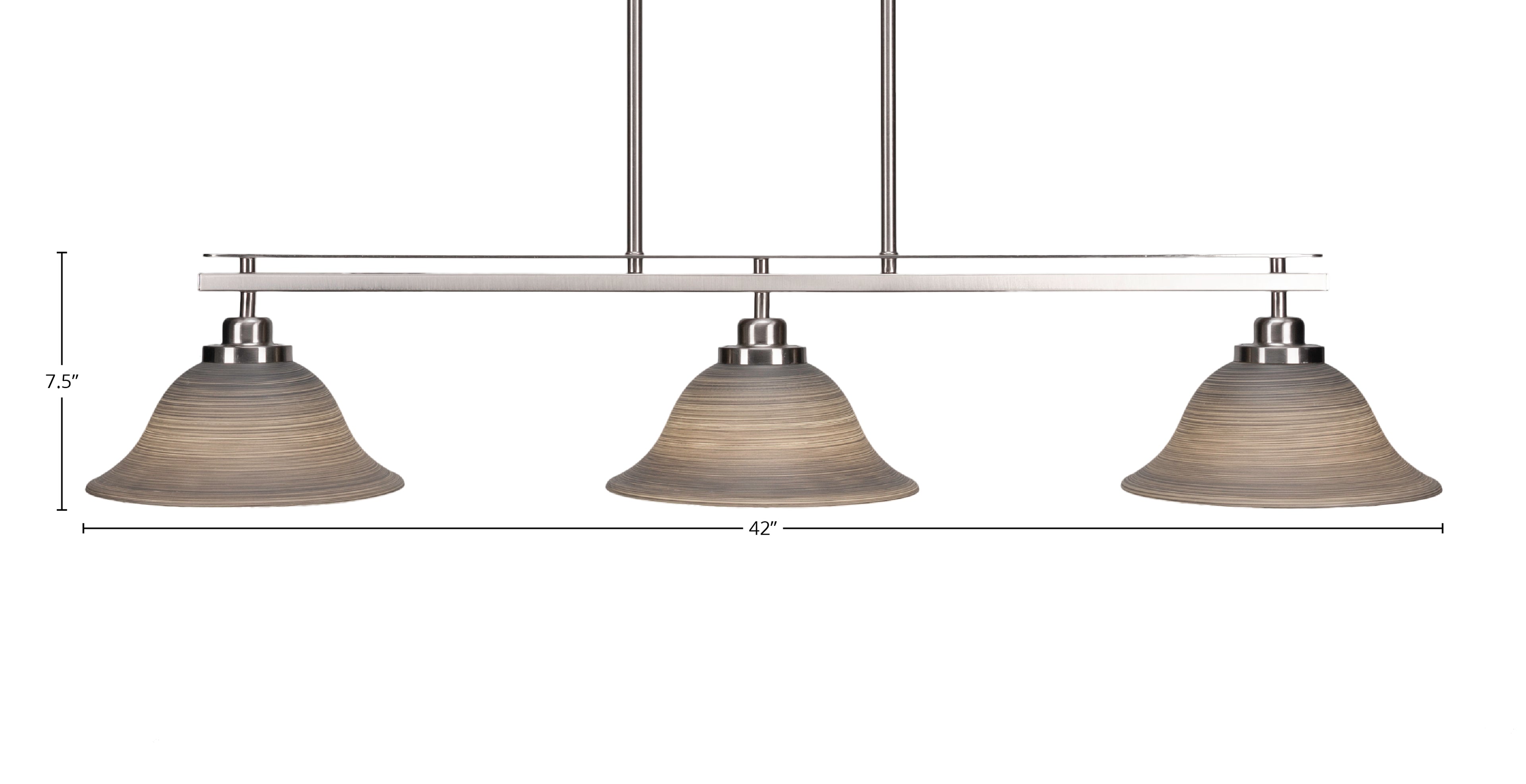 Odyssey Three Light Island Pendant in Brushed Nickel with 10" Gray Linen Shade