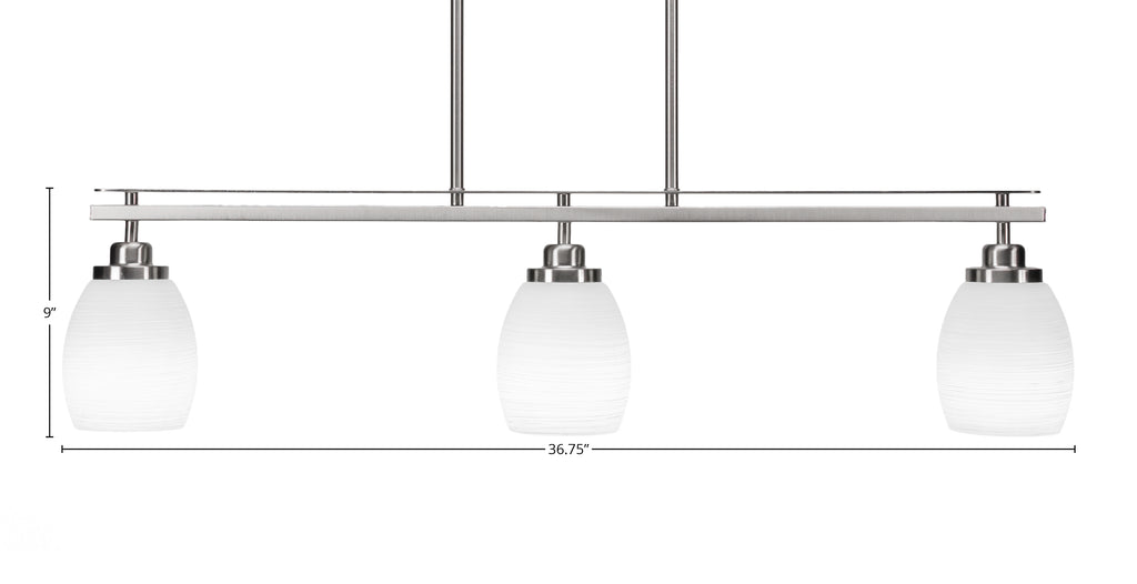 Odyssey Three Light Island Pendant in Brushed Nickel with 5" White Linen Shade