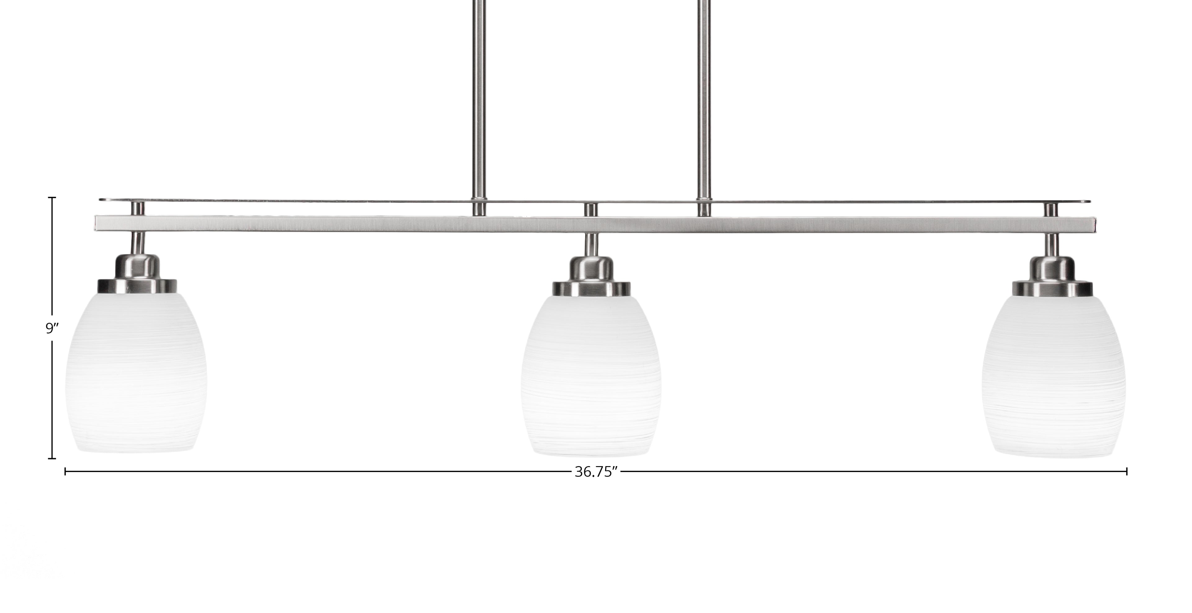 Odyssey Three Light Island Pendant in Brushed Nickel with 5" White Linen Shade