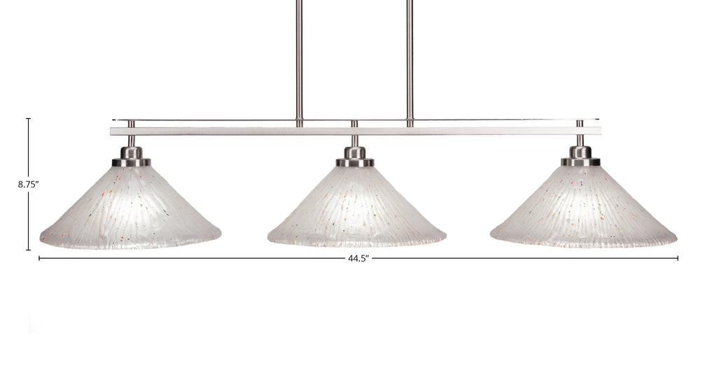 Odyssey Three Light Island Pendant in Brushed Nickel with 12" Frosted Crystal Shade