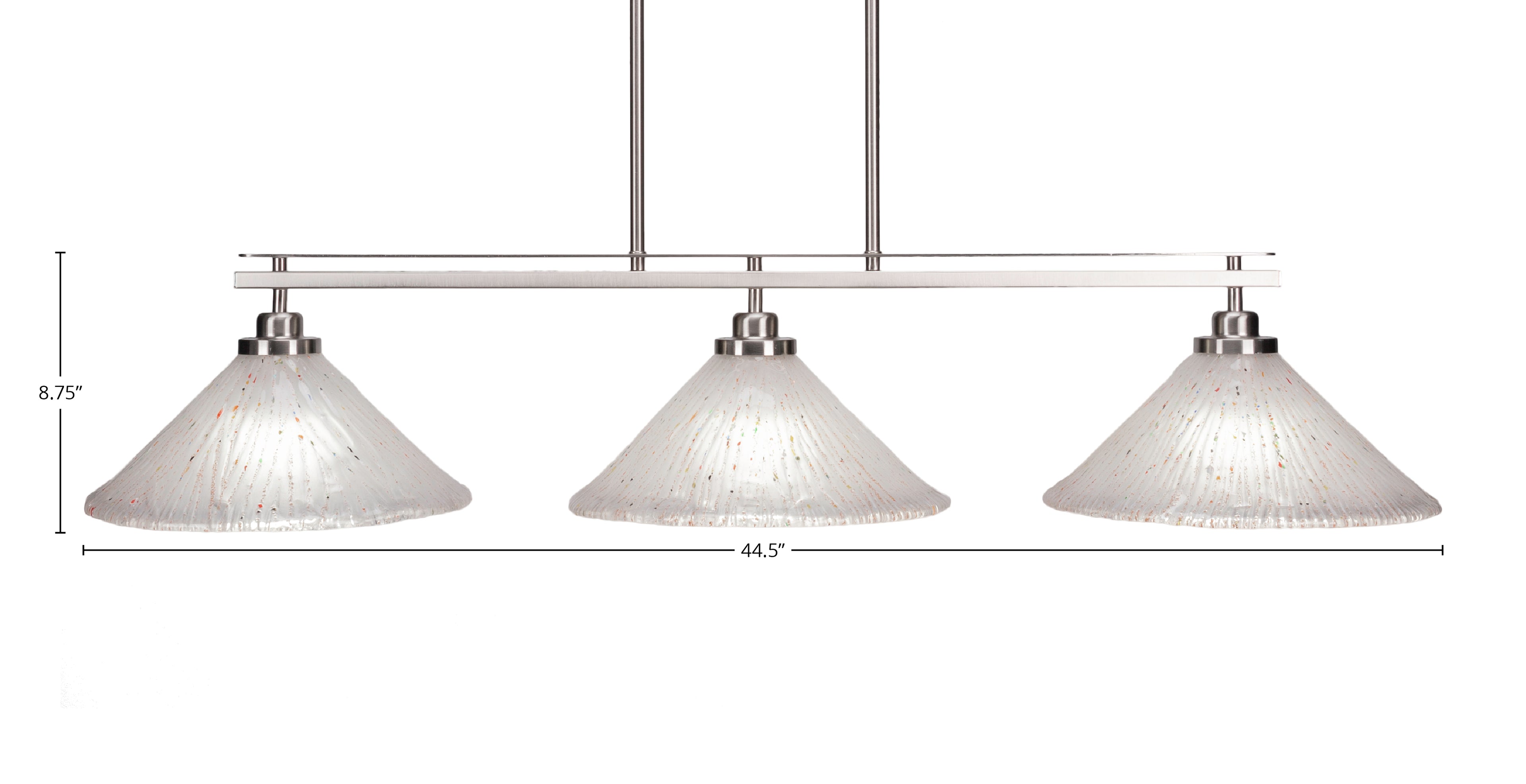 Odyssey Three Light Island Pendant in Brushed Nickel with 12" Frosted Crystal Shade
