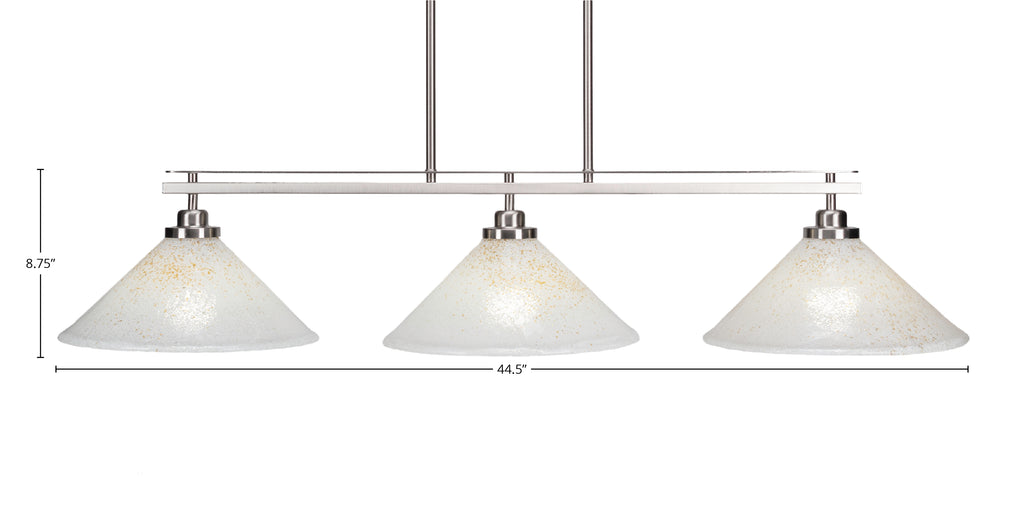Odyssey Three Light Island Pendant in Brushed Nickel with 12" Gold Ice Shade