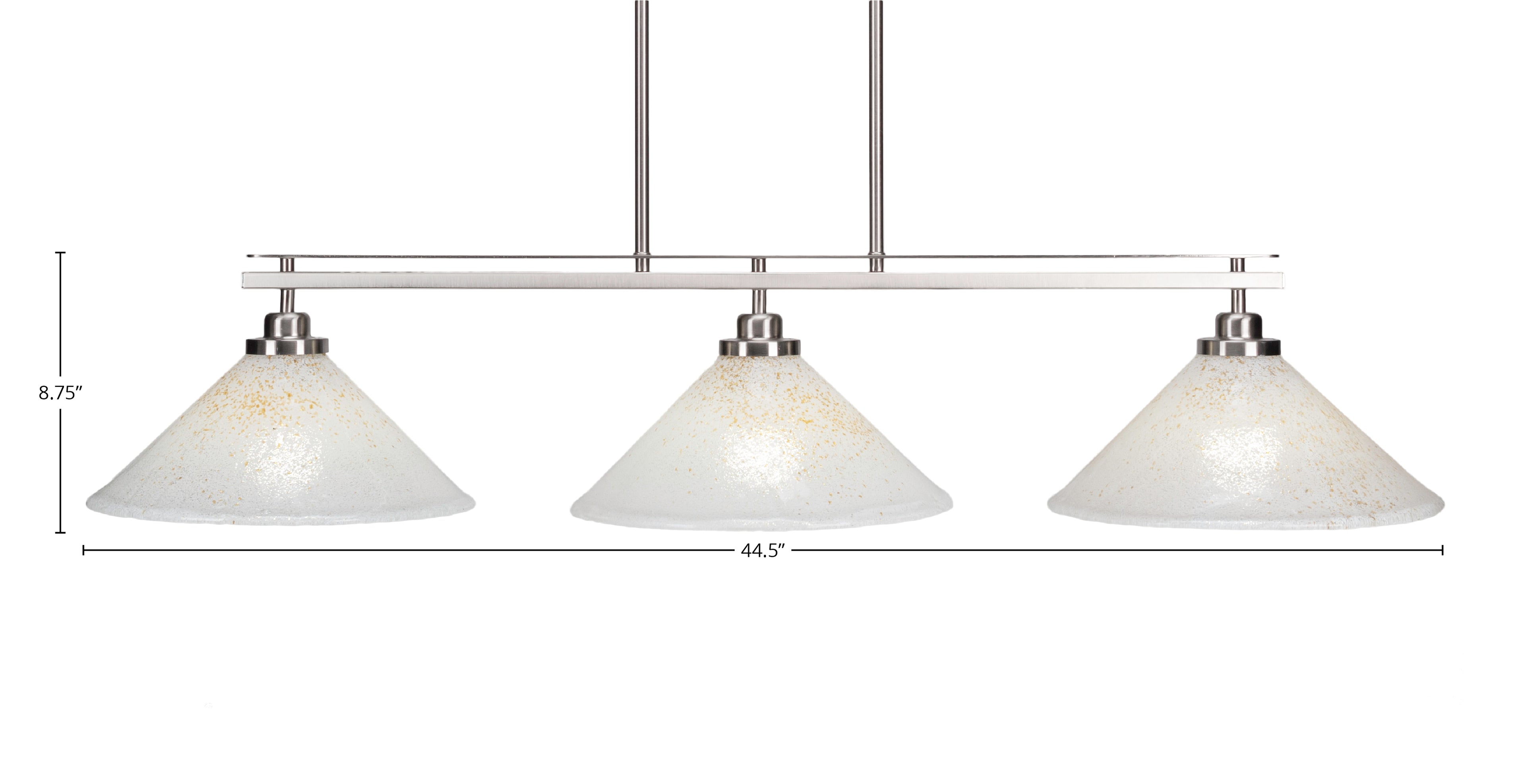 Odyssey Three Light Island Pendant in Brushed Nickel with 12" Gold Ice Shade